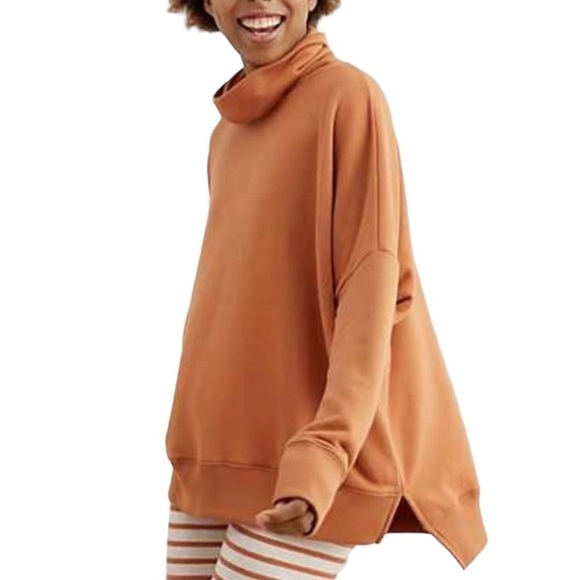 Aerie turtleneck oversized sweater slouchy Sunday soft funnel pullover orange XS - Picture 4 of 14